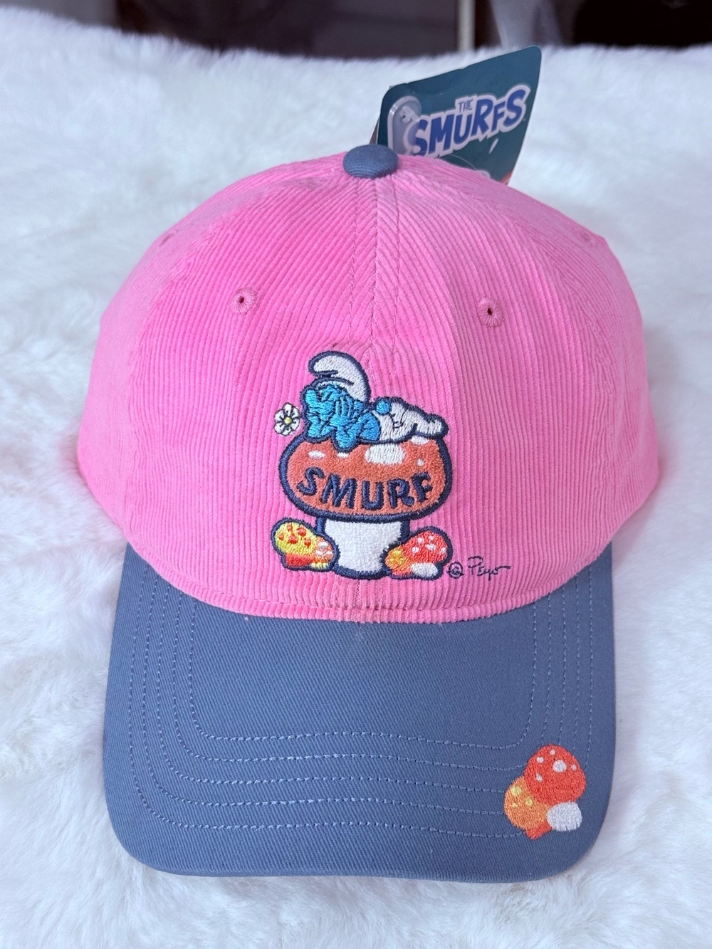 The Smurfs Pink & Gray Corduroy Baseball Cap